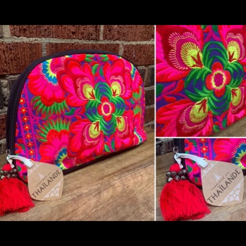 Handmade in Thailand embroidered makeup bag